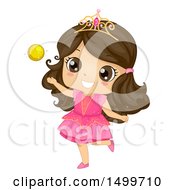 Poster, Art Print Of Cute Brunette Priness Girl Playing With A Gold Ball