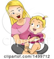 Clipart Of A Mother Applying Insect Repellent Or Lotion To A Baby Girl Royalty Free Vector Illustration