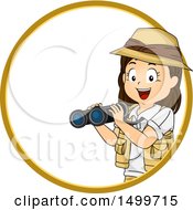 Poster, Art Print Of Girl Explorer Holding Binoculars In A Circle