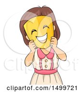 Clipart Of A Girl Holding A Happy Mask Over Her Face Royalty Free Vector Illustration by BNP Design Studio