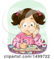 Poster, Art Print Of Brunette Girl Working On A Scrapbook