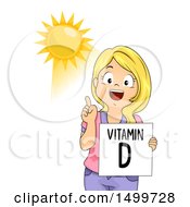 Poster, Art Print Of Girl Holding A Vitamin D Flash Card And Pointing To The Sun