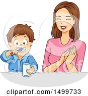 Poster, Art Print Of Mother Praising Her Son As He Brushes His Teeth