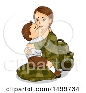 Military Mother Holding Her Crying Son Before Leaving For War