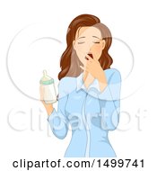 Clipart Of A Tired Mother Holding A Baby Bottle Royalty Free Vector Illustration