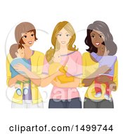Clipart Of A Group Of Mothers Carrying Their Babies Royalty Free Vector Illustration