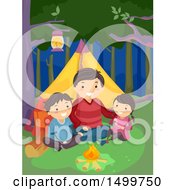 Poster, Art Print Of Father And Children Camping And Sitting By A Fire
