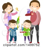 Poster, Art Print Of Family Of Animal Lovers With Their Pet Birds