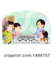 Poster, Art Print Of Happy Family Playing A Game Of Chess