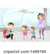 Poster, Art Print Of Happy Family Welcoming Their Dad Home At An Airport