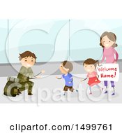 Poster, Art Print Of Happy Family Welcoming Their Military Dad Home At An Airport
