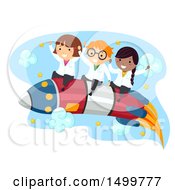 Poster, Art Print Of Group Of Science Kids Riding A Rocket
