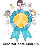Poster, Art Print Of Sketched Award Ribbon With Science Kids