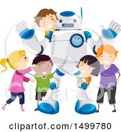 Poster, Art Print Of Robot Doctor With A Group Of Children