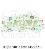 Poster, Art Print Of Sketched Word Nature With Happy Children Faces