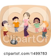 Clipart Of A Teacher And Students Dancing In A Studio Royalty Free Vector Illustration