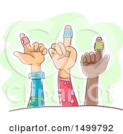 Poster, Art Print Of Sketched Kid Hands Holding Up Bandaged Fingers