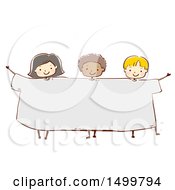 Poster, Art Print Of Sketched Group Of Kids Wearing A Giant Tee Shirt