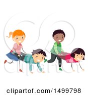 Poster, Art Print Of Group Of Children Doing A Wheelbarrow Race
