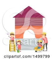 Poster, Art Print Of Group Of Children And Construction Worker Painting Blocks