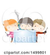 Poster, Art Print Of Group Of Children Holding Carving Tools Around An Ice Block