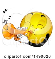 Clipart Of A Smiley Emoticon Emoji Playing A Trumpet Royalty Free Vector Illustration