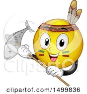Poster, Art Print Of Smiley Emoticon Emoji Native American Holding A Fish Caught With A Spear