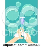 Clipart Of A Pair Of Hands Washing Up With Soap Under A Faucet Of Running Water Royalty Free Vector Illustration