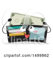 Happy Billfold Wallet Mascot Depositing A Dollar