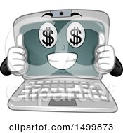 Poster, Art Print Of Laptop Computer Mascot Character With Money Eyes Giving Two Thumbs Up