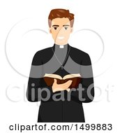 Poster, Art Print Of Smiling Priest Holding An Open Bible