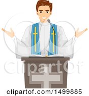 Poster, Art Print Of Male Priest Speaking During Mass