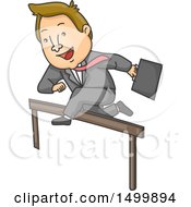 Cartoon Business Man Leaping A Hurdle