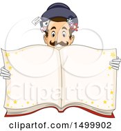 Clipart Of A Magician Holding Up An Open Magic Book Royalty Free Vector Illustration