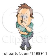 Sick Man Holding His Vomit In His Mouth