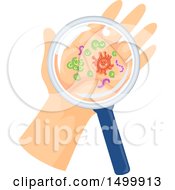 Poster, Art Print Of Magnifying Glass Over A Hand With Germs