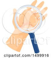 Clipart Of A Magnifying Glass Over A Clean Hand Royalty Free Vector Illustration