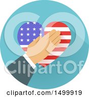 Clipart Of A Hand Over An American Flag Heart In A Circle Royalty Free Vector Illustration