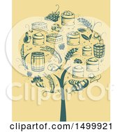 Retro Tree Formed Of Agricultural Icons