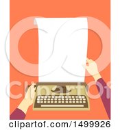 Clipart Of A Pair Of Hands Inserting Paper Into A Typewriter Royalty Free Vector Illustration by BNP Design Studio