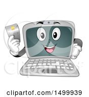 Laptop Computer Mascot Character Holding A Credit Card