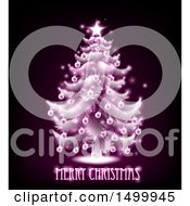 Poster, Art Print Of Merry Christmas Greeting Under A Pink Glowing Tree On Black