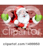 Poster, Art Print Of Christmas Santa Claus Breaking Through A Brick Wall
