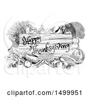 Clipart Of A Black And White Wooden Happy Thanksgiving Sign Framed In Produce Vegetables Royalty Free Vector Illustration