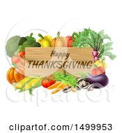 Clipart Of A Wooden Happy Thanksgiving Sign Framed In Produce Vegetables Royalty Free Vector Illustration