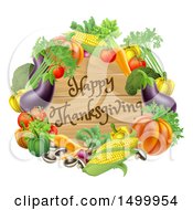 Poster, Art Print Of Wooden Happy Thanksgiving Sign Framed In Produce Vegetables