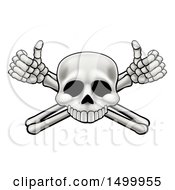 Poster, Art Print Of Cartoon Human Skull And Crossbone Arms With Thumbs Up