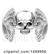 Poster, Art Print Of Black And White Winged Human Skull
