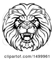 Poster, Art Print Of Black And White Aggressive Male Lion Head