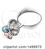 Clipart Of A Hand Holding A Megaphone With A Speech Bubble Royalty Free Vector Illustration